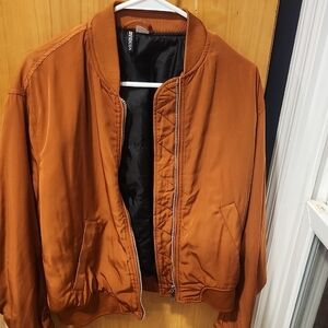 H&M Rust Orange Bomber Jacket with Black Lining